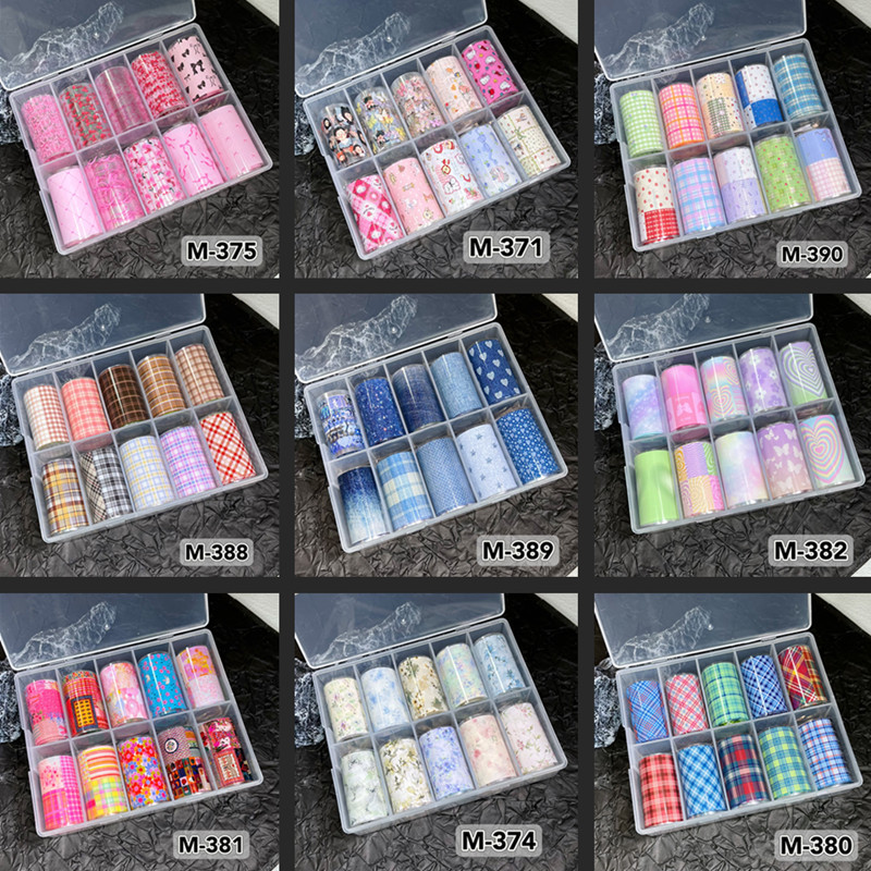 Nail Art France - 10 ロール新デザインフレッシュネイル箔転写紙ステッカーチェック柄スライダーデニムネイルラップ DIY ちょう結びネイルアートデコレーション