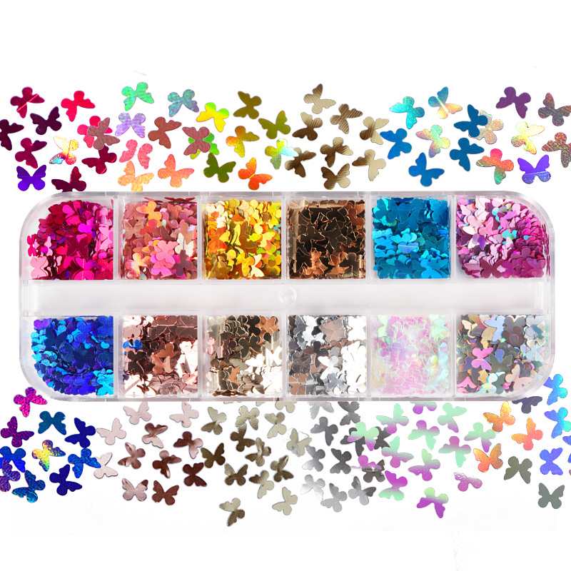 Nail Art Extension - 混合色の蛍光蝶キラキラまつげ延長アクセサリーネイルアートグリッター装飾プロのメイクアップツール