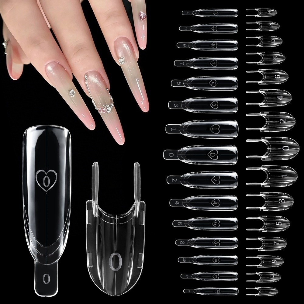 Nail Art Extension - 120個入り ロケット型サンドイッチデュアルネイルフォーム クリアフルカバーネイルアートエクステンション 再利用可能 DIYネイルアート マニキュアツール