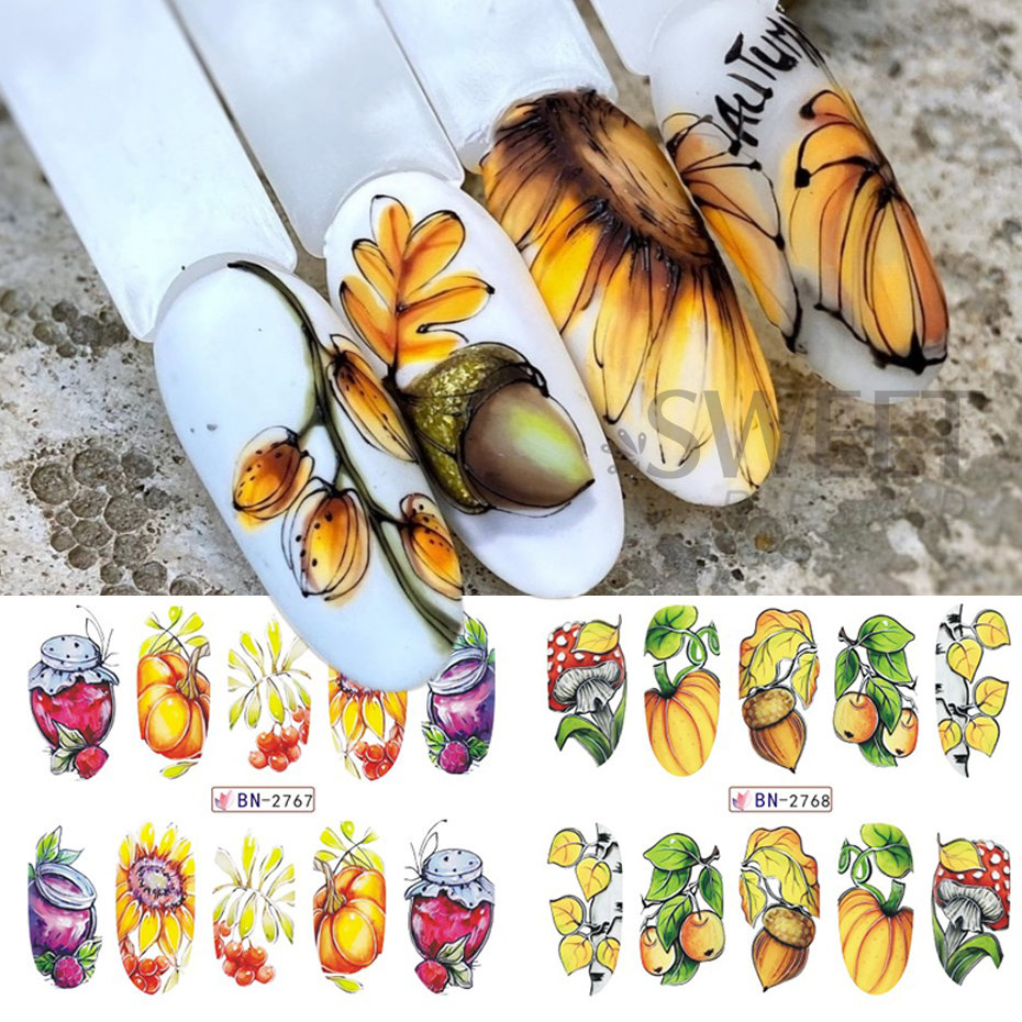 秋のネイルステッカー,12ピース,漫画のパターン,オケルトの - Nail Art France のレビューと価格