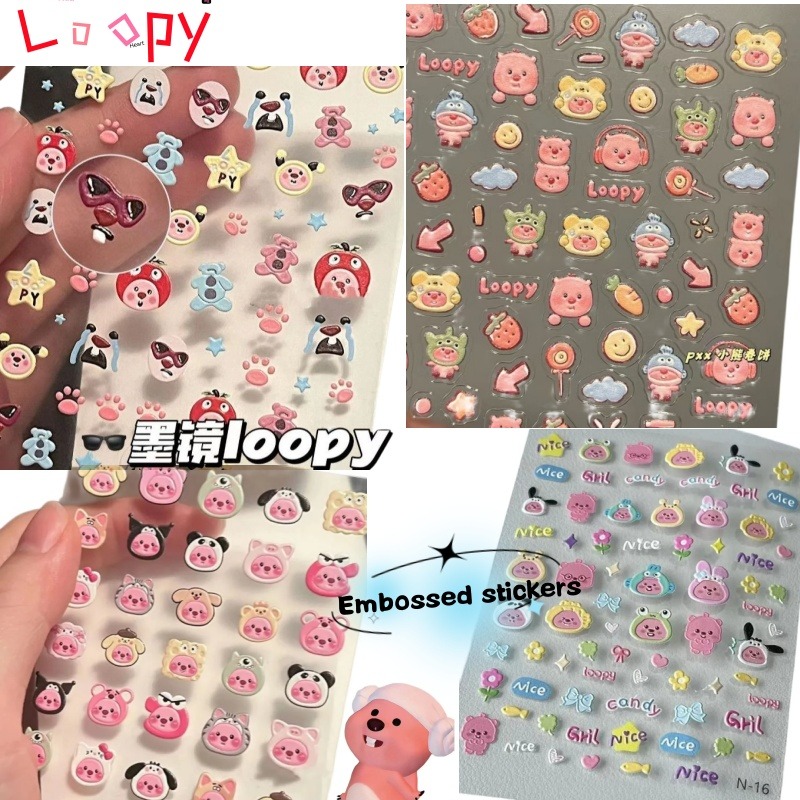 ルーピー3Dエンボスステッカー、透明DIYステッカー、かわい - Nail Art Nail Art のレビューと価格