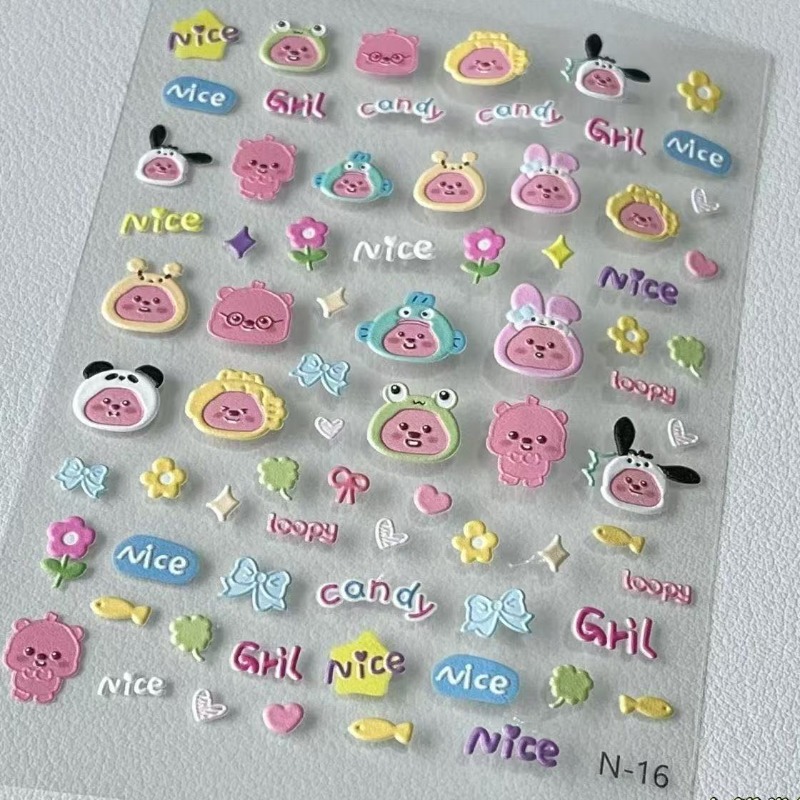 ルーピー3Dエンボスステッカー、透明DIYステッカー、かわい - Nail Art Nail Art のレビューと価格