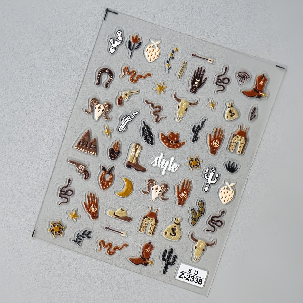 5D 3D レリーフブラウンウエスタンカウボーイネイルアート - Nail Art France のレビューと価格