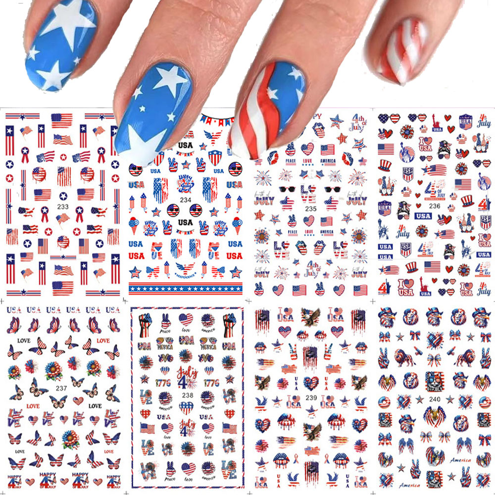 1 個 3D 独立記念日米国旗デザインネイルステッカー自己粘 - Nail Art France のレビューと価格