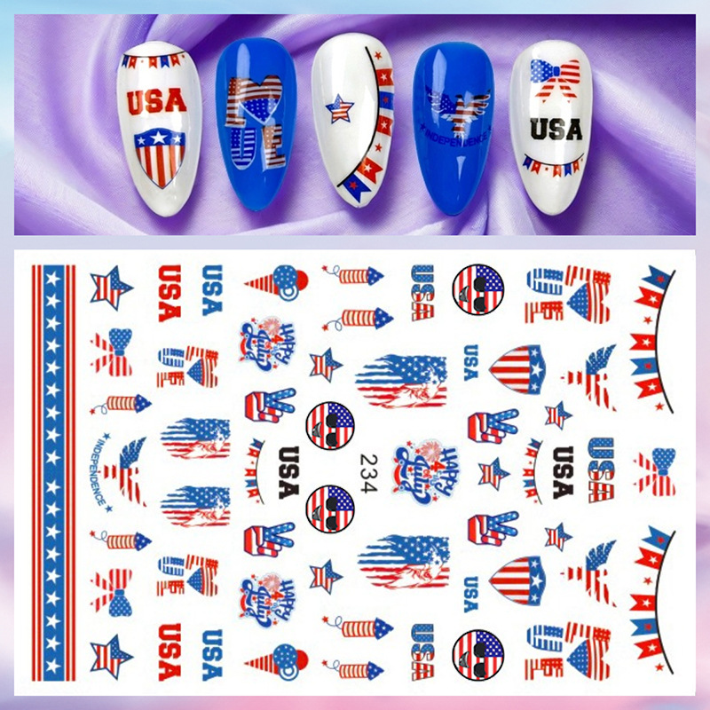 1 個 3D 独立記念日米国旗デザインネイルステッカー自己粘 - Nail Art France のレビューと価格